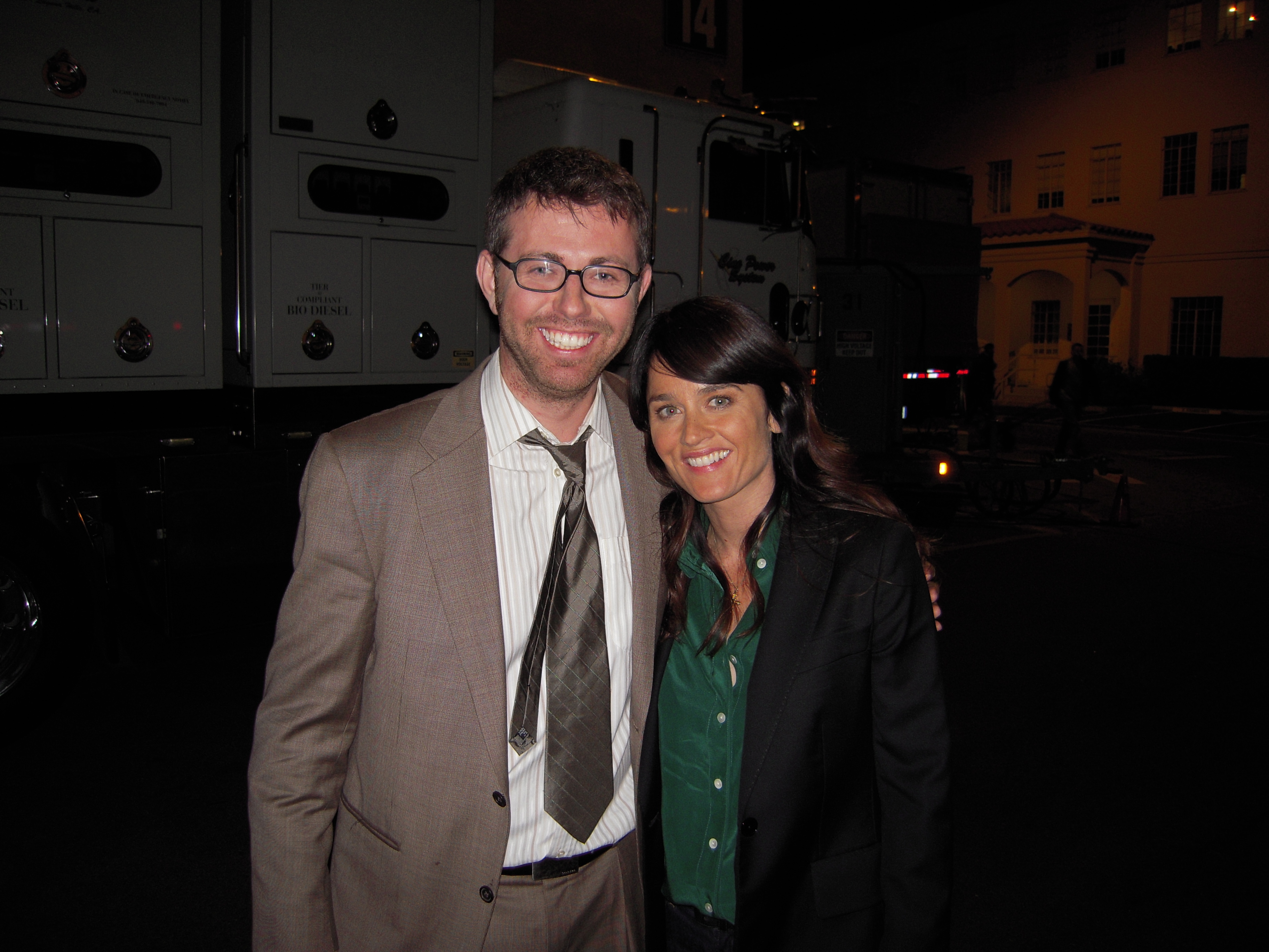 David Aranovich and Robin Tunney on set of, The Mentalist.