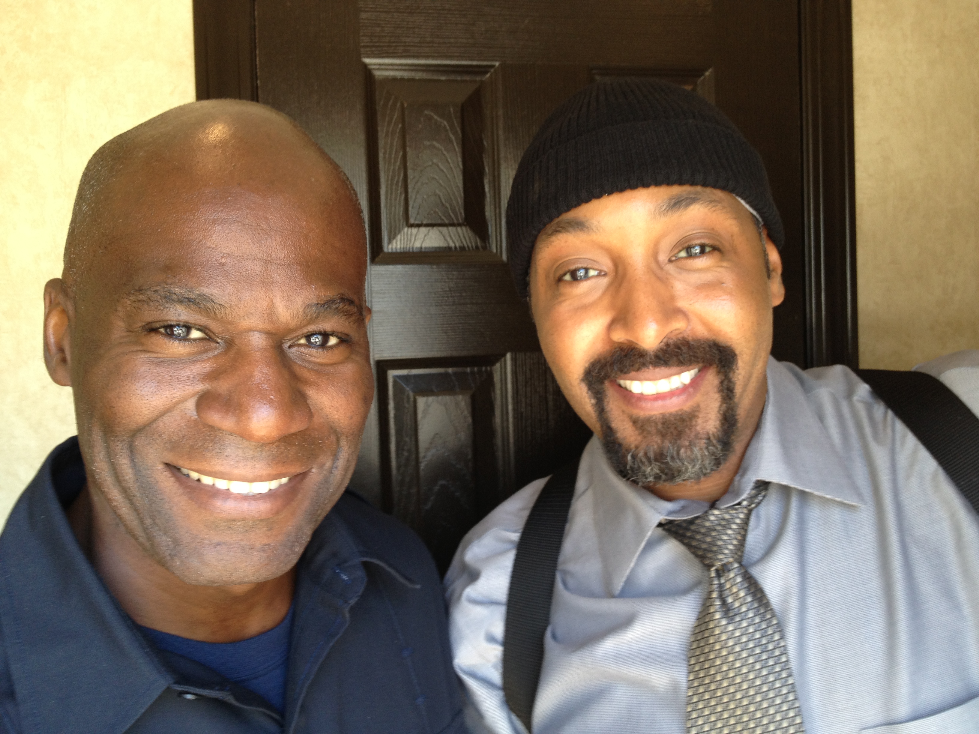 On set of The Flash with Jesse L. Martin.