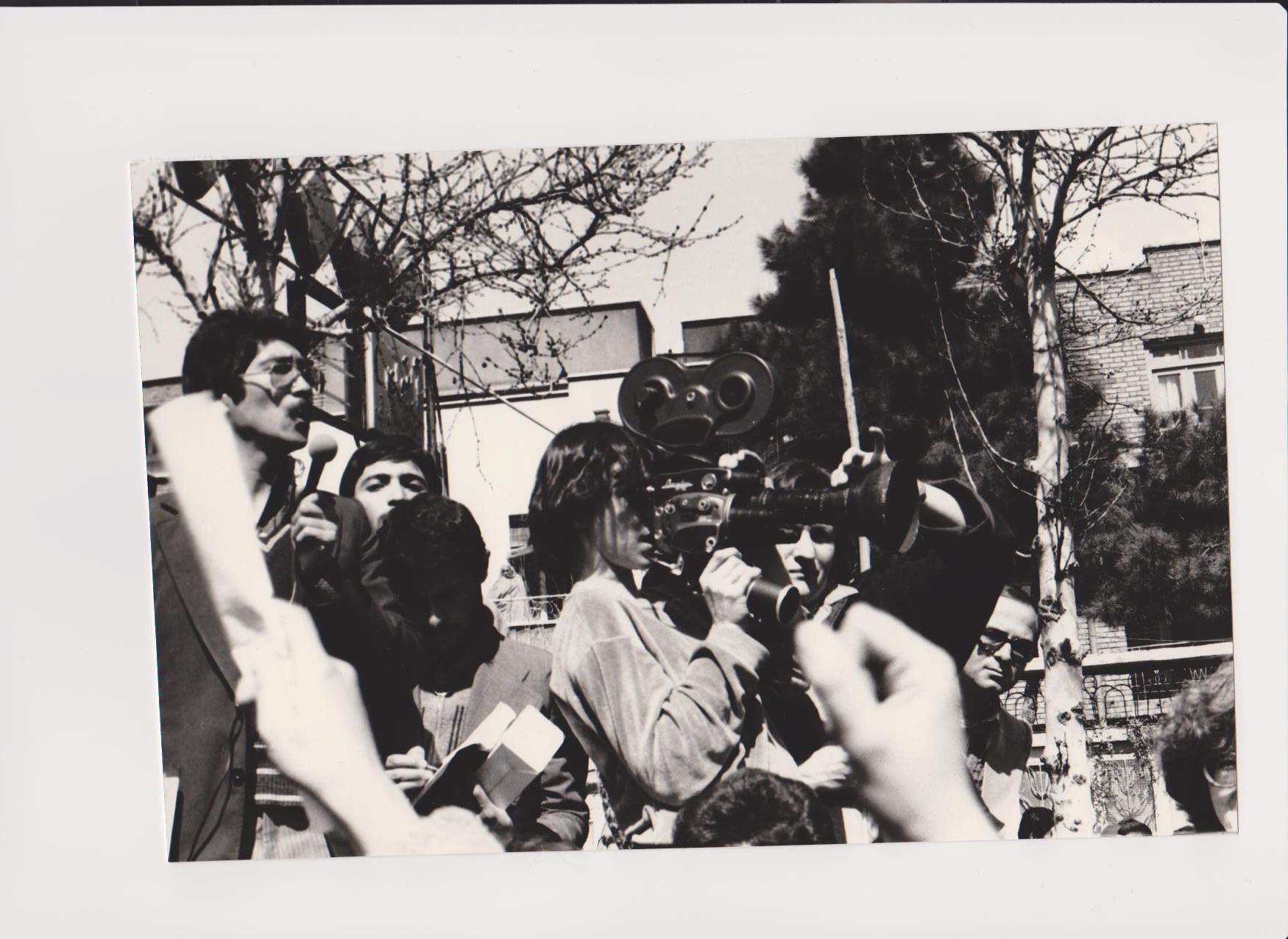 French cinematographers Sylviane Rey and Michelle Muller filming the Tehran March 12, 1979 demonstration of women against the Islamic veil.