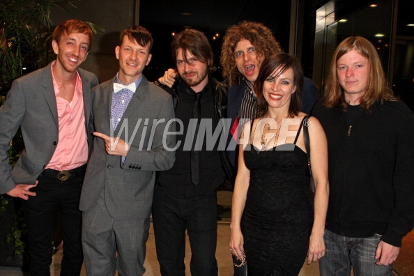 Actor Chris Ratz (L), actor Paul Anthony, actor Mark Lobel, actor Dimitri Coats, guest, and musician Jeff Watson attend the 'Suck' Premiere held at Varsity 8 during the 2009 Toronto International Film Festival on September 11, 2009 in Toronto, C