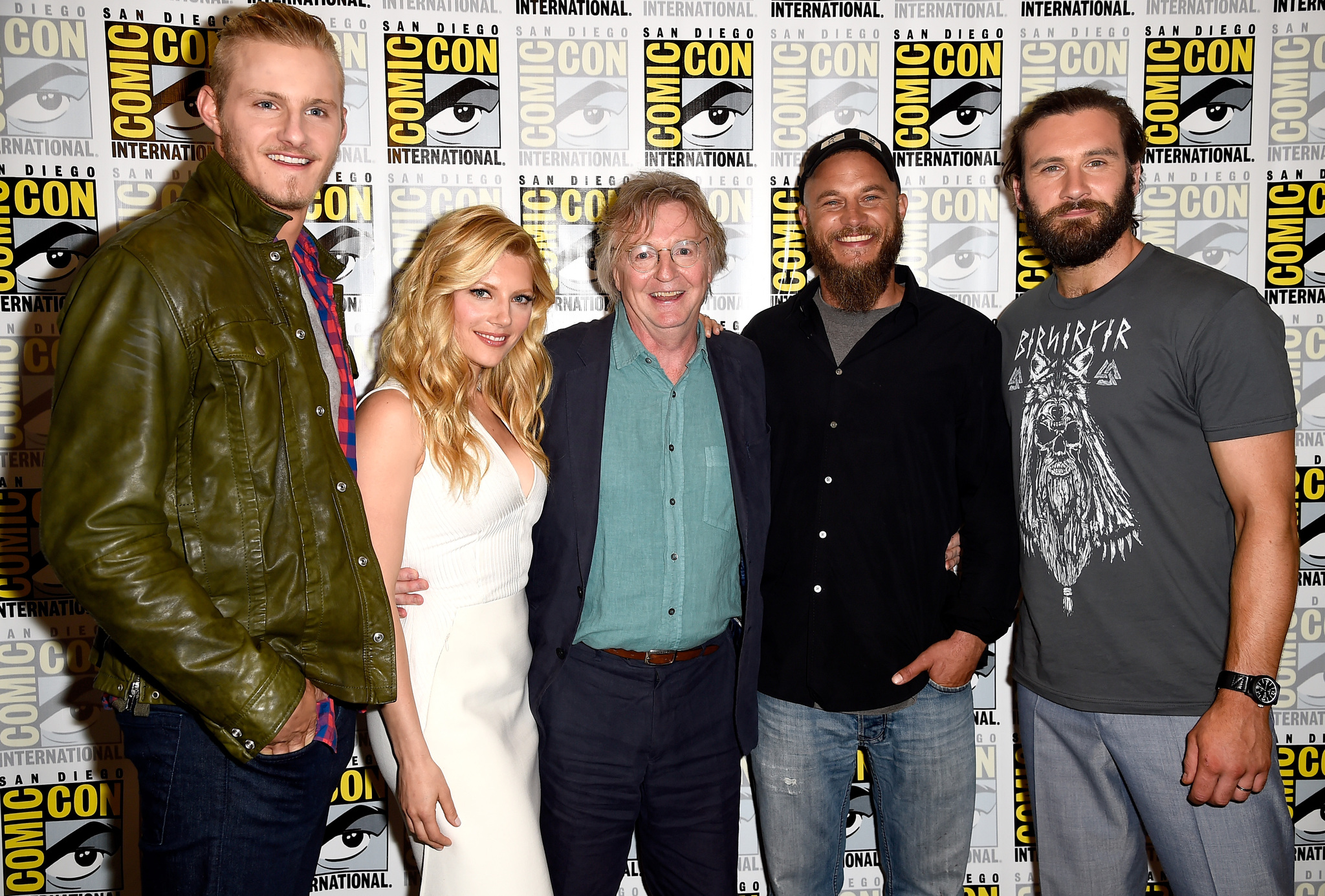 Michael Hirst, Katheryn Winnick, Travis Fimmel, Alexander Ludwig and Clive Standen at event of Vikings (2013)