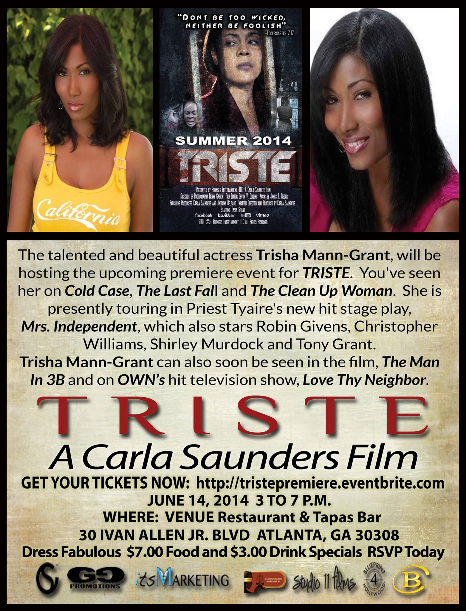 Trisha Mann-Grant hosting Carla Saunder's film premiere of TRISTE.