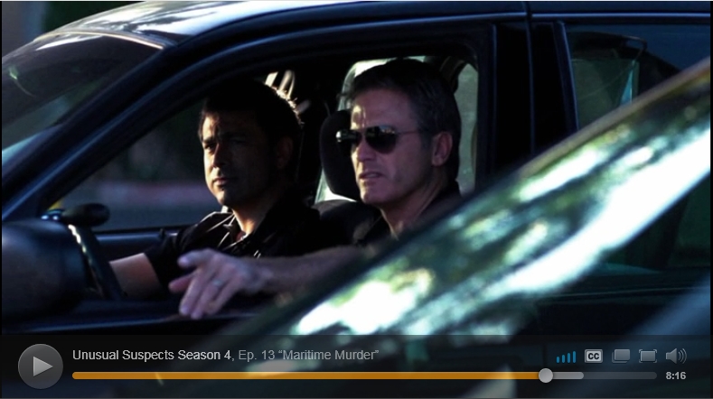 Screen captures of John Prudhont as NCIS Special Agent Tom Assimos and Jon Bridell as NCIS Special Agent Dave Early in Season 4, Episode 13 (Maritime Murder) of the TV show 