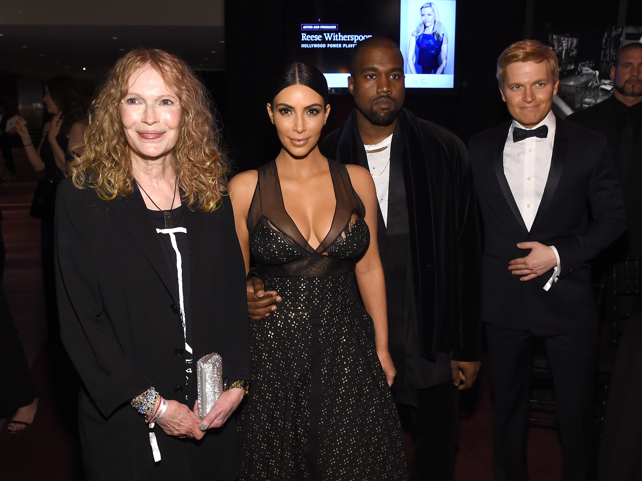 Mia Farrow, Kanye West, Kim Kardashian West and Ronan Farrow