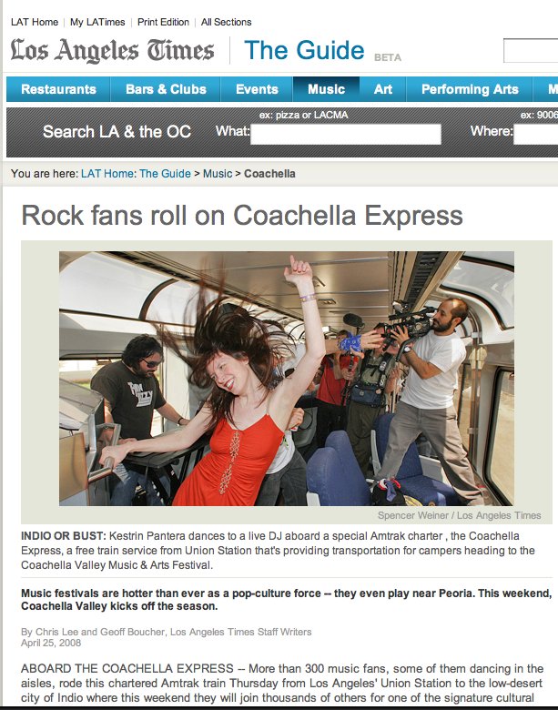 Kestrin on the cover of the L.A. Times, en route to perform at Coachella