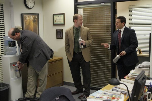 Still of Steve Carell, Paul Lieberstein and Brian Baumgartner in The Office (2005)