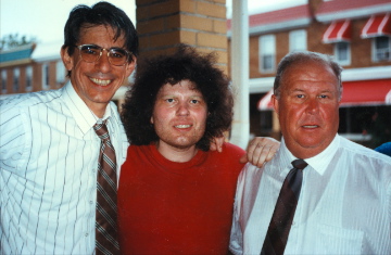 Joe Hansard (center) as Jimmy Lee Shields with Richard Belzer and Ned Beatty on the set of NBCs Homicide, first day of filming the pilot episode entitled Gone For Goode. September 1992.