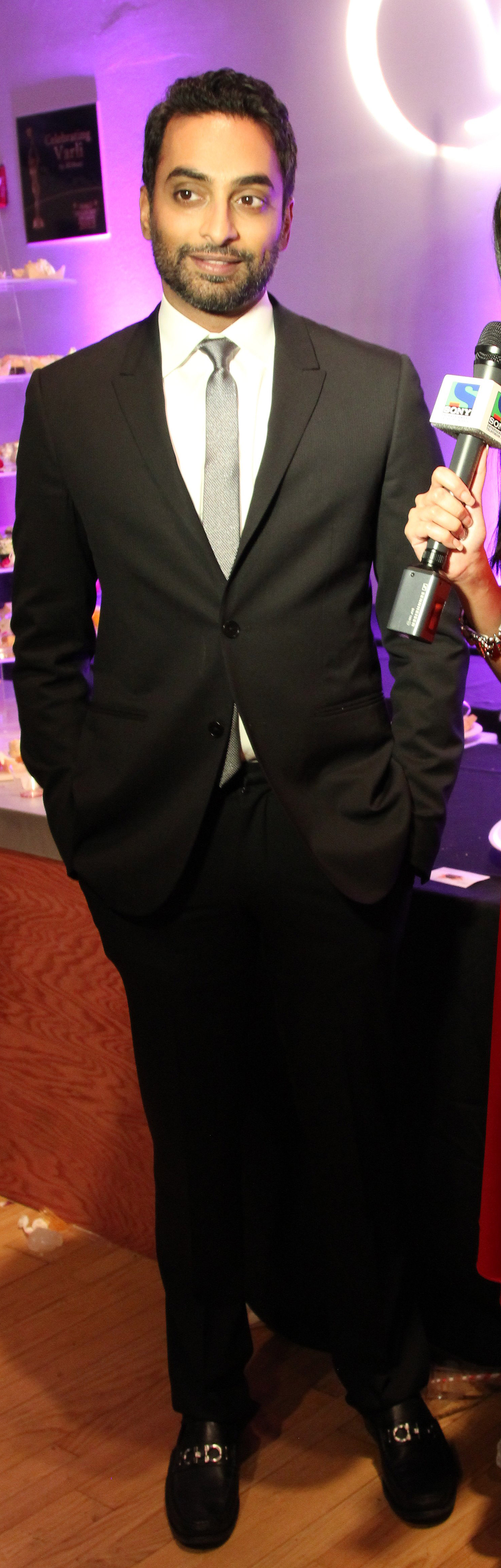 November 15, 2012: Actor Manu Narayan, co-host of the First Annual Varli Culinary Awards during an interview by Sony TV-Asia at The Altman Building in New York City.