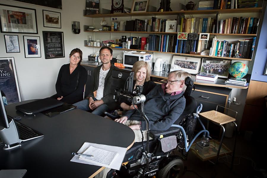 June 16th, 2015 Cambridge University, Cambridge, England. The office of Professor Stephen Hawking. Diane Beam, meets with Stephen Hawking at Cambridge England, along with members of Terra Mater Productions, Markus Mooslechner, Joane Reayl