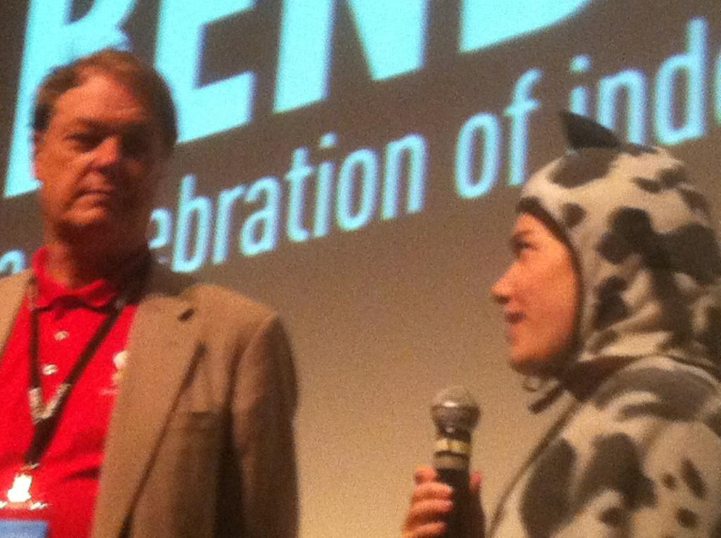 Alexia Anastasio and Bill Plympton doing a Q&A after the screening of Adventures in Plymptoons! at the Bend Film Festival in Oregon