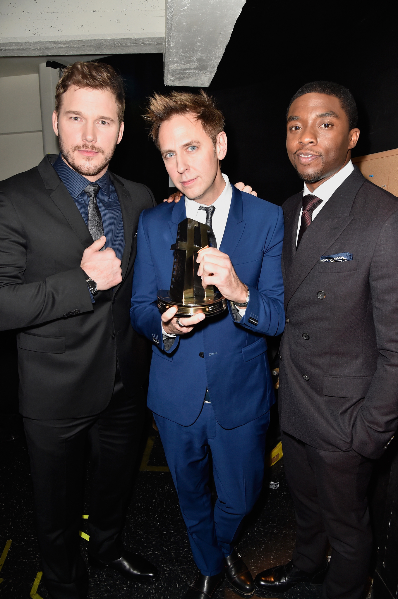 James Gunn, Chris Pratt and Chadwick Boseman at event of Hollywood Film Awards (2014)