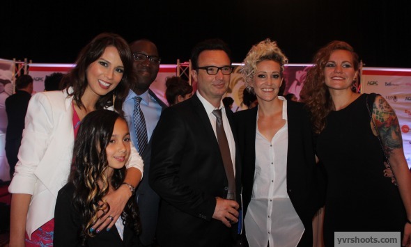 Leo Awards 2014. Left to Right: Lexa Doig, Daughter Mia, Omari Newton, John Cassar, Luvia Petersen, Jessie Robertson.