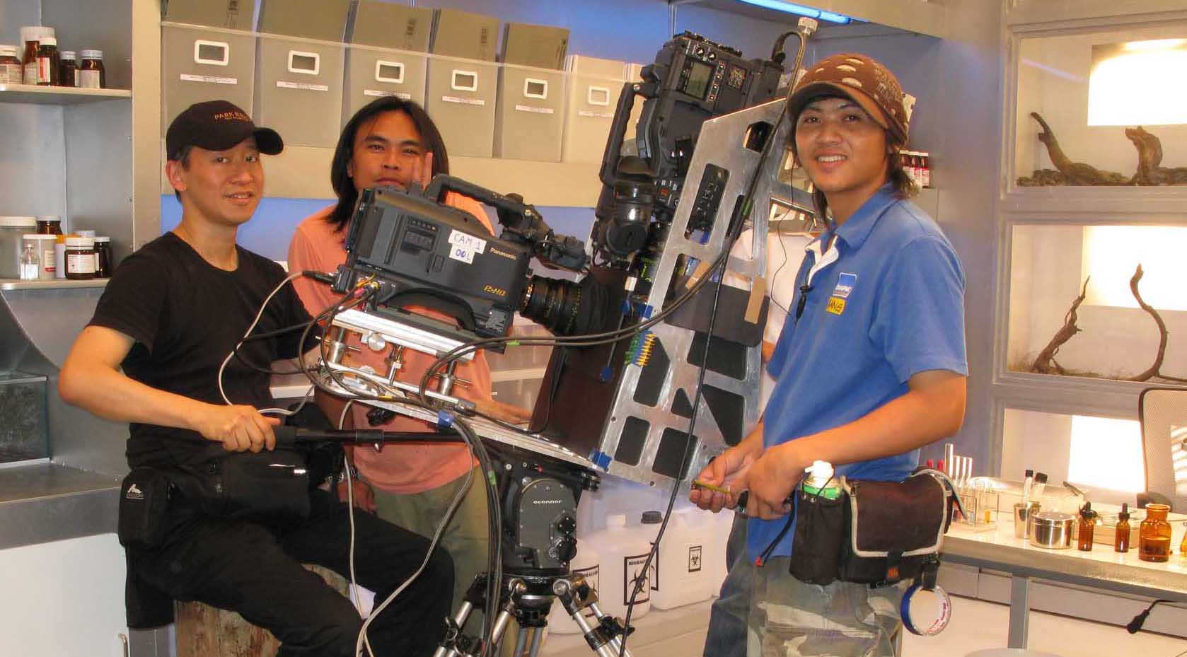 Henry Chung shooting with his new 3D rig with Panasonic HVX3000 cameras.