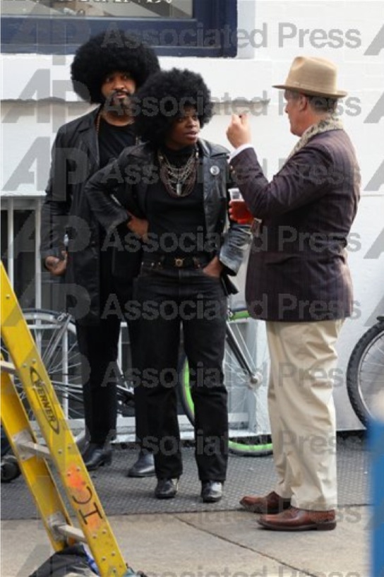 Set of 'Men In Black 3D' - Manhattan, NY 5/12/11: Actors Dennis Jay Funny & Jori Jordon play Black Panthers (circa 1969) on the set of, 'Men in Black 3D' in SoHo, New York City.