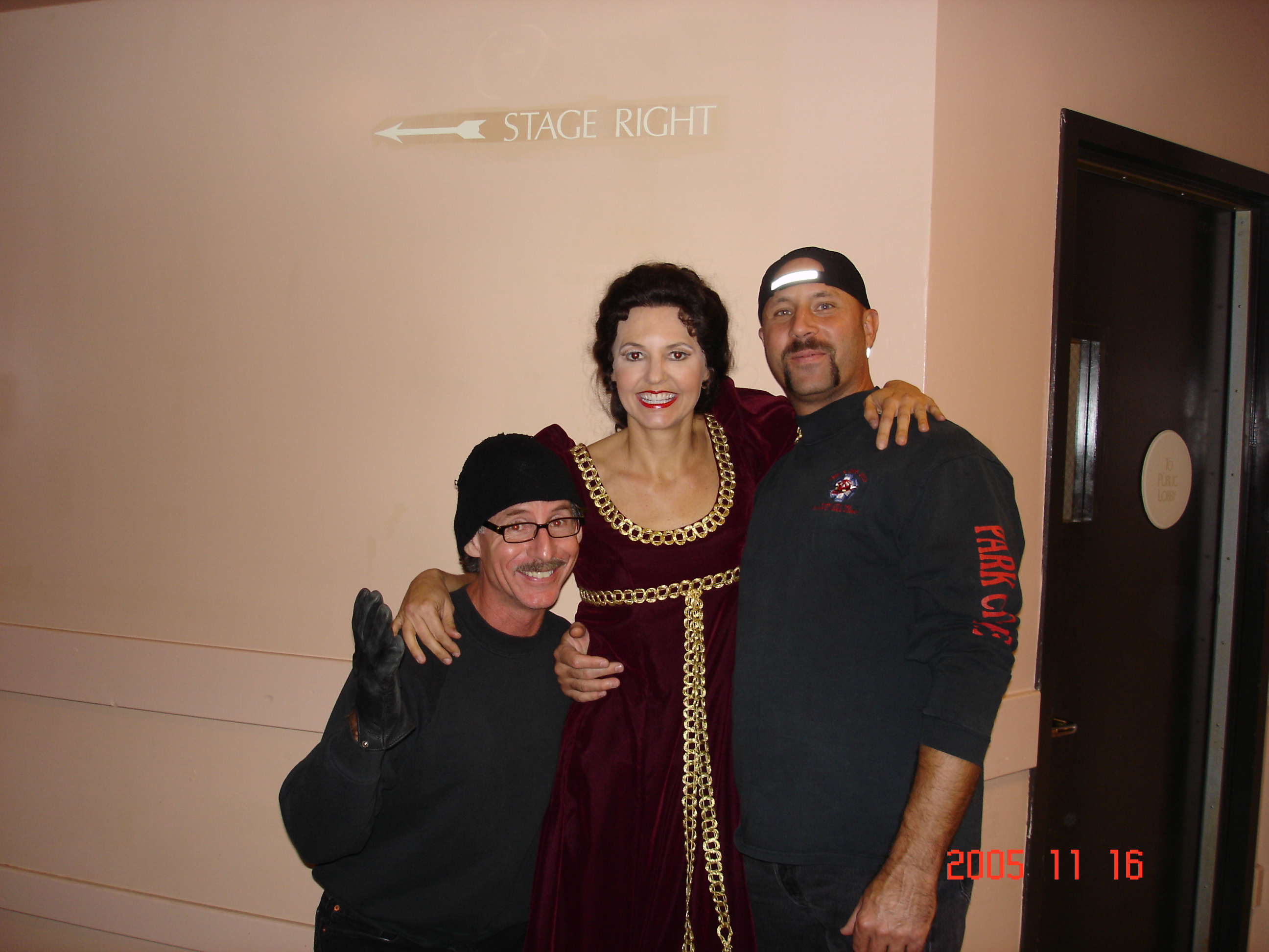 Elle and her stunt safety guys, Rick Williamson and Brian Oerly before the High Fall on Tosca