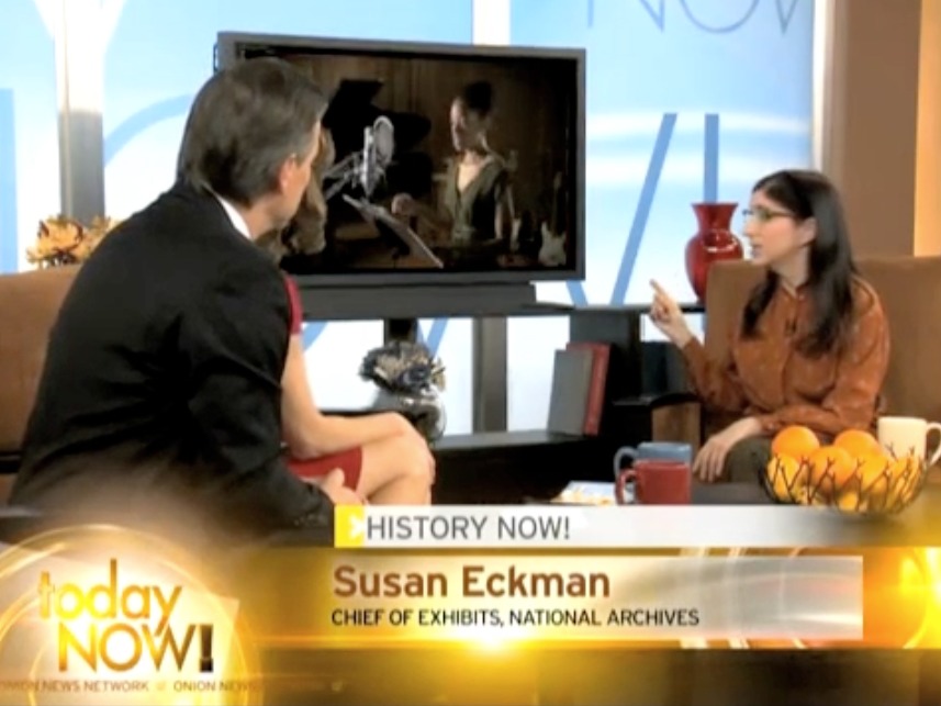 Elisa London guest starring as Susan Eckman, Historian & Director of the National Archives, on Onion News Network's 