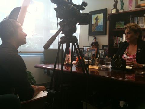 Jorge Oliver interviews Hon. Albita Rivera during production of 'Free to Love.'