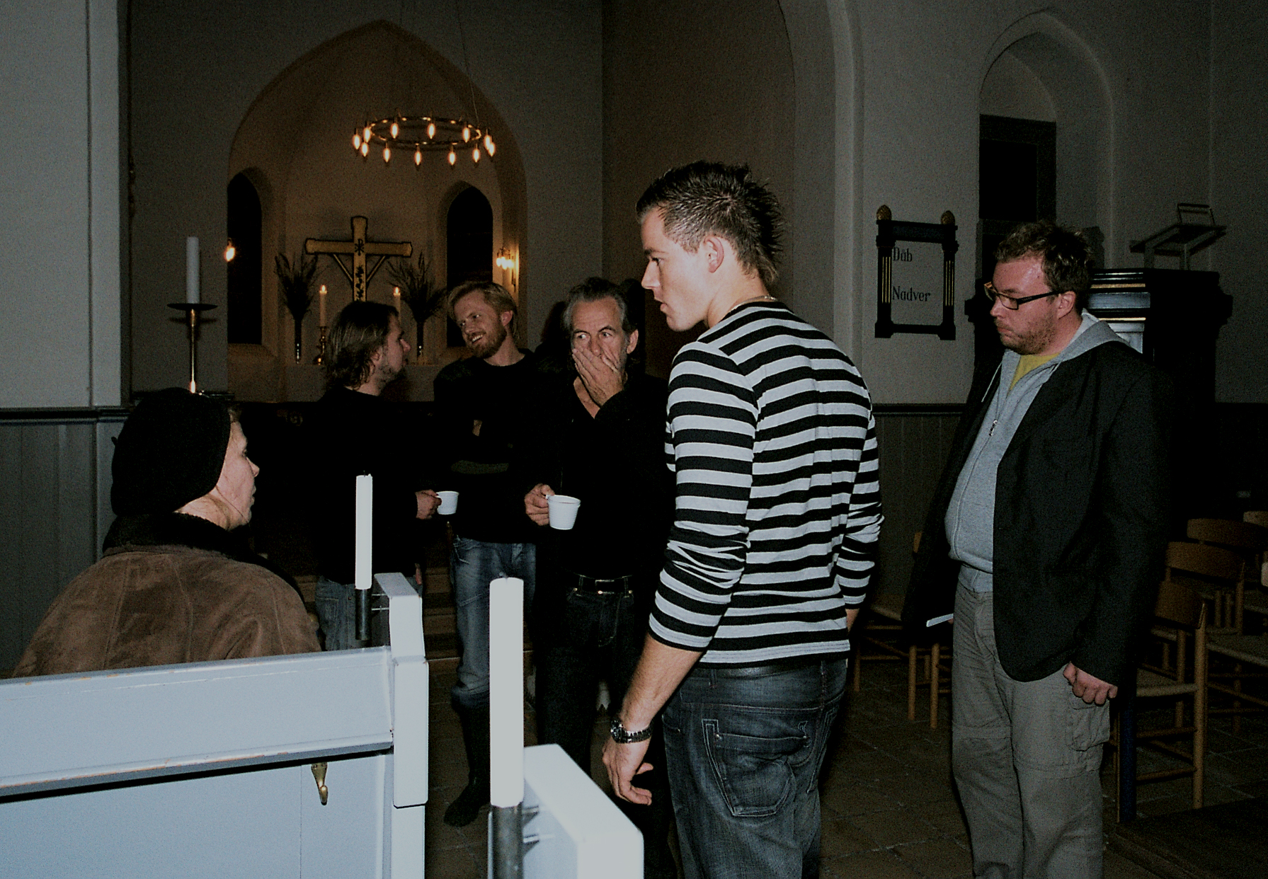 Anders Helde with actors Kirsten Olesen and Torben Zeller on the set of 'Kirken' 2006.