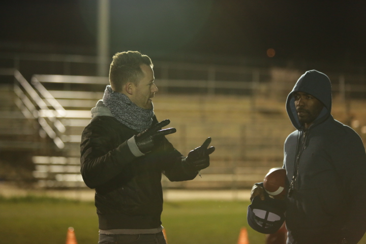 Anders Helde and actor Kyle Trueblood on the set of 'You Can Play' 2015.