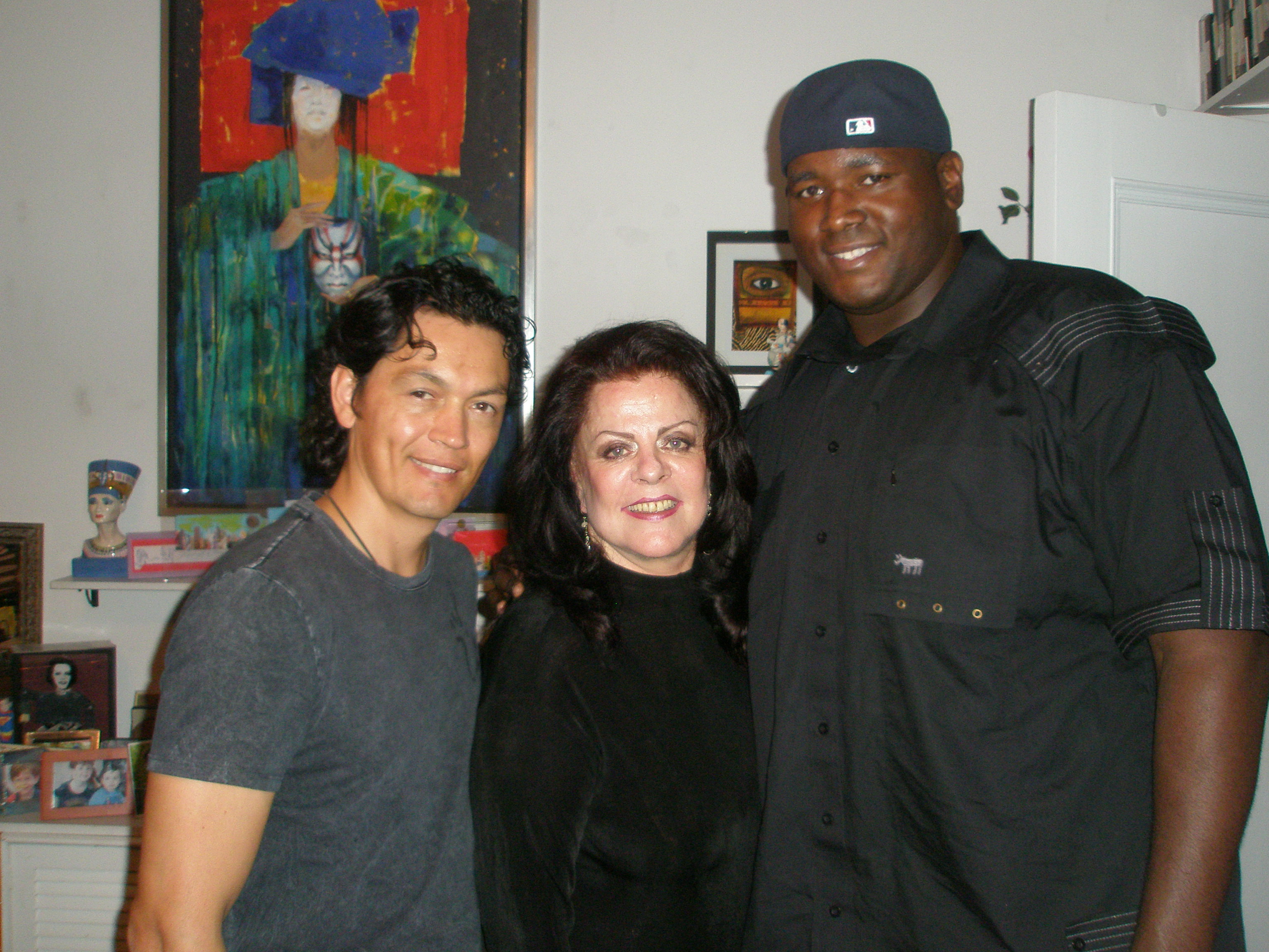 actor Jorge Jimenez, Suzanne Schachter, and actor Quinton Aaron at the office in New York City