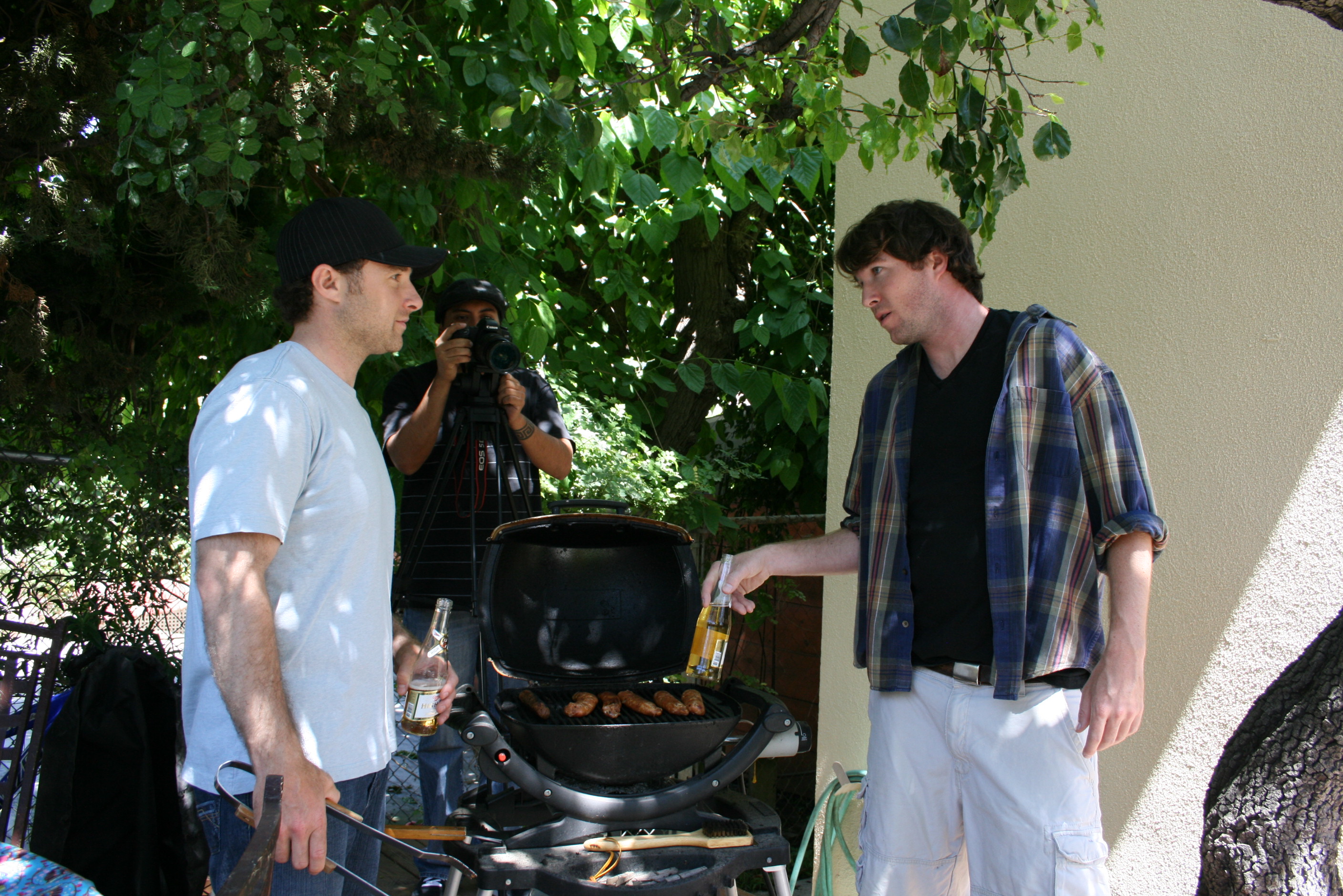 On the set of GRILLEN with Evan Olman and G.O. Parsons.