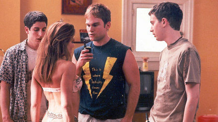 Jason Biggs, Seann William Scott, Denise Faye and Eddie Kaye Thomas in American Pie 2 (2001)