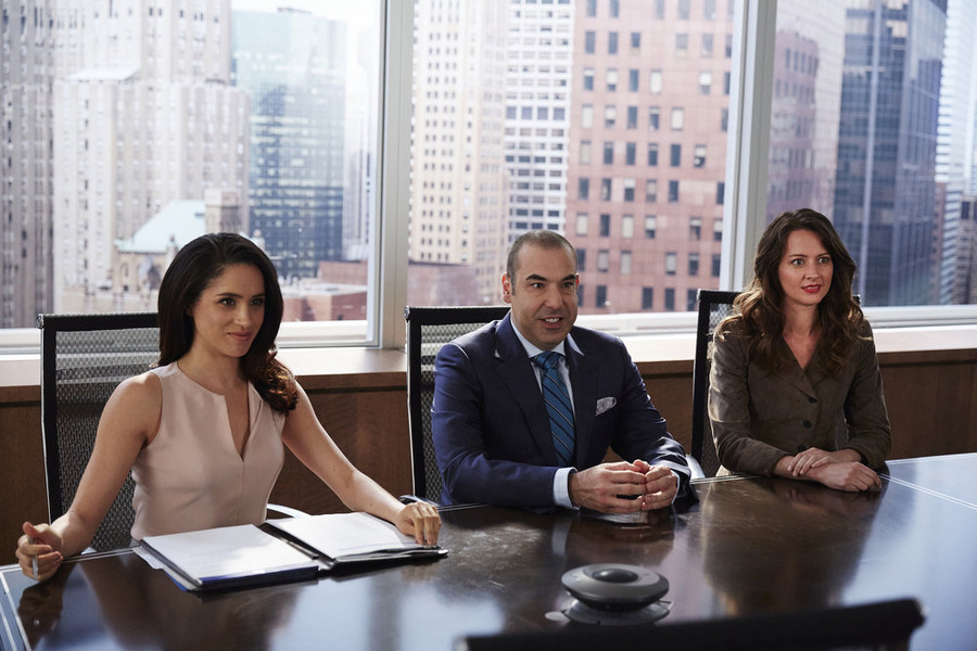 Still of Amy Acker, Rick Hoffman and Meghan Markle in Suits (2011)
