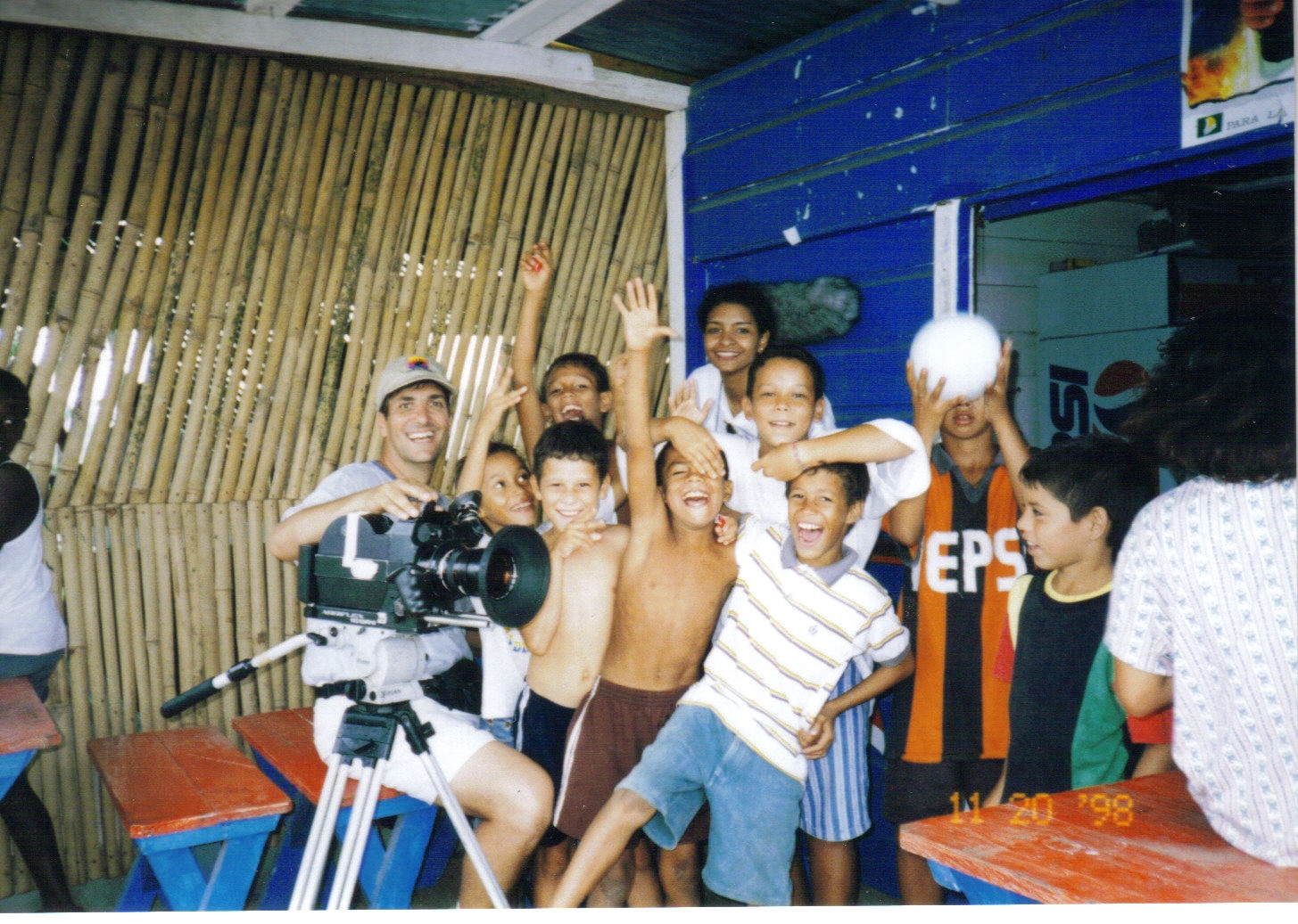 Director/Cameraman Steven Scaffidi with a group of Honduran locals while filming 