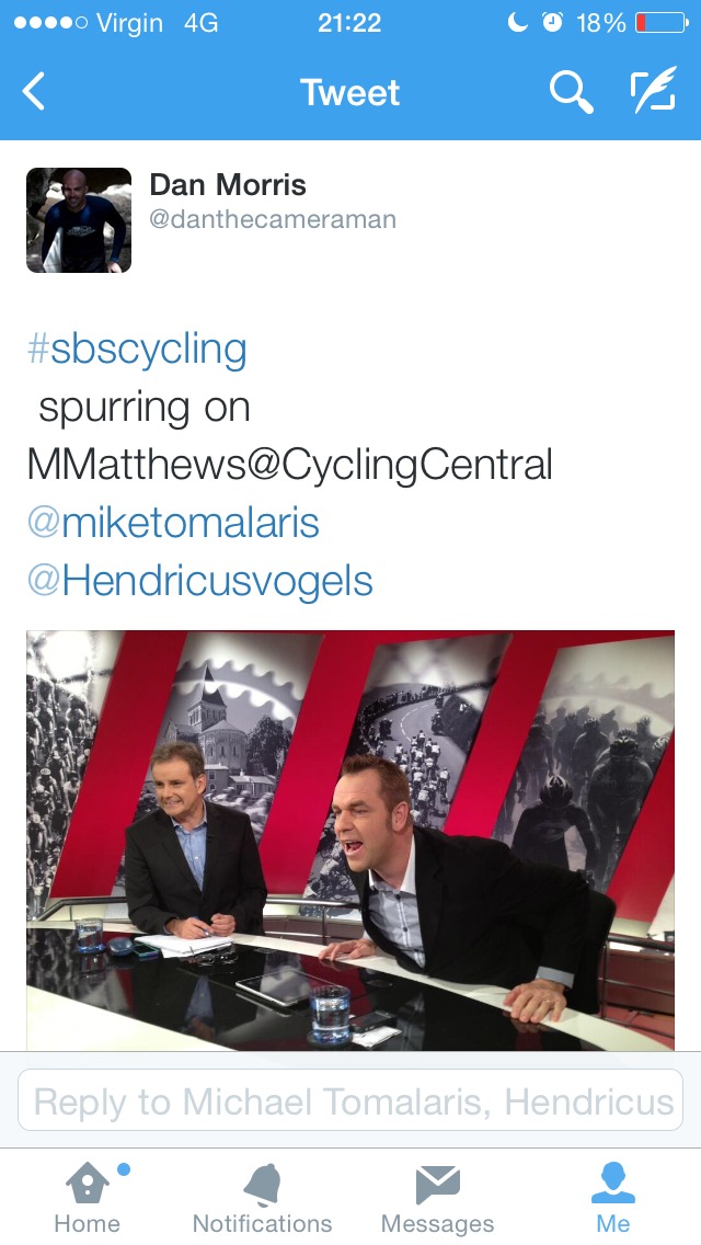 Social Media Tweets for sbs cycling show during live programming.