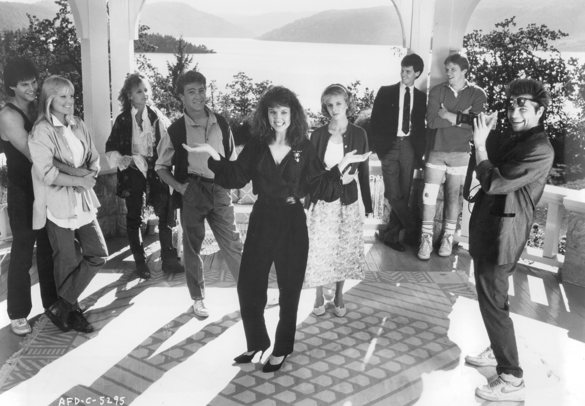 Still of Thomas F. Wilson, Jay Baker, Deborah Foreman, Deborah Goodrich, Griffin O'Neal, Ken Olandt, Leah Pinsent, Clayton Rohner and Amy Steel in April Fool's Day (1986)