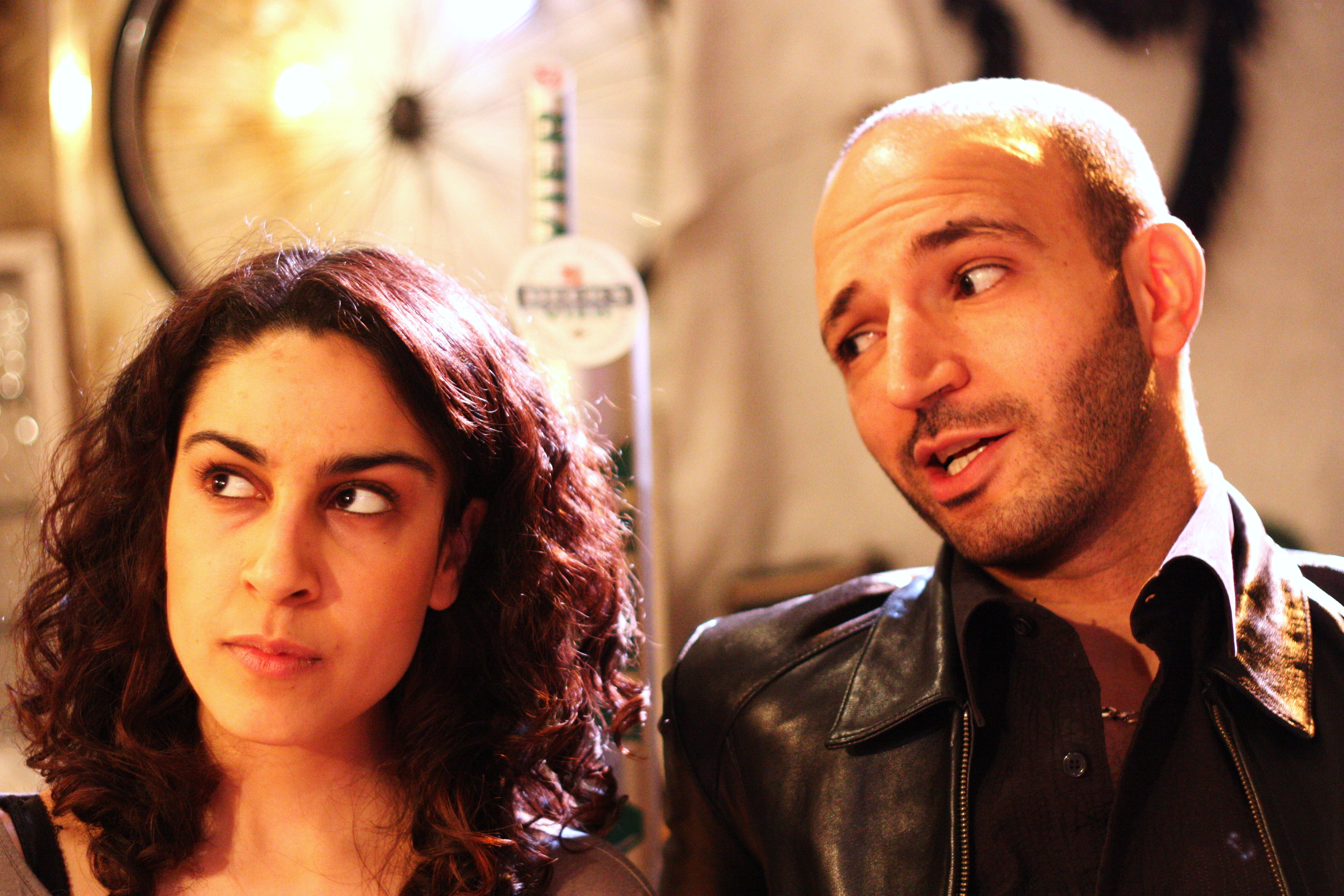 Production photo of Waleed Elgadi with Mariam Haque in 'INVASION!'