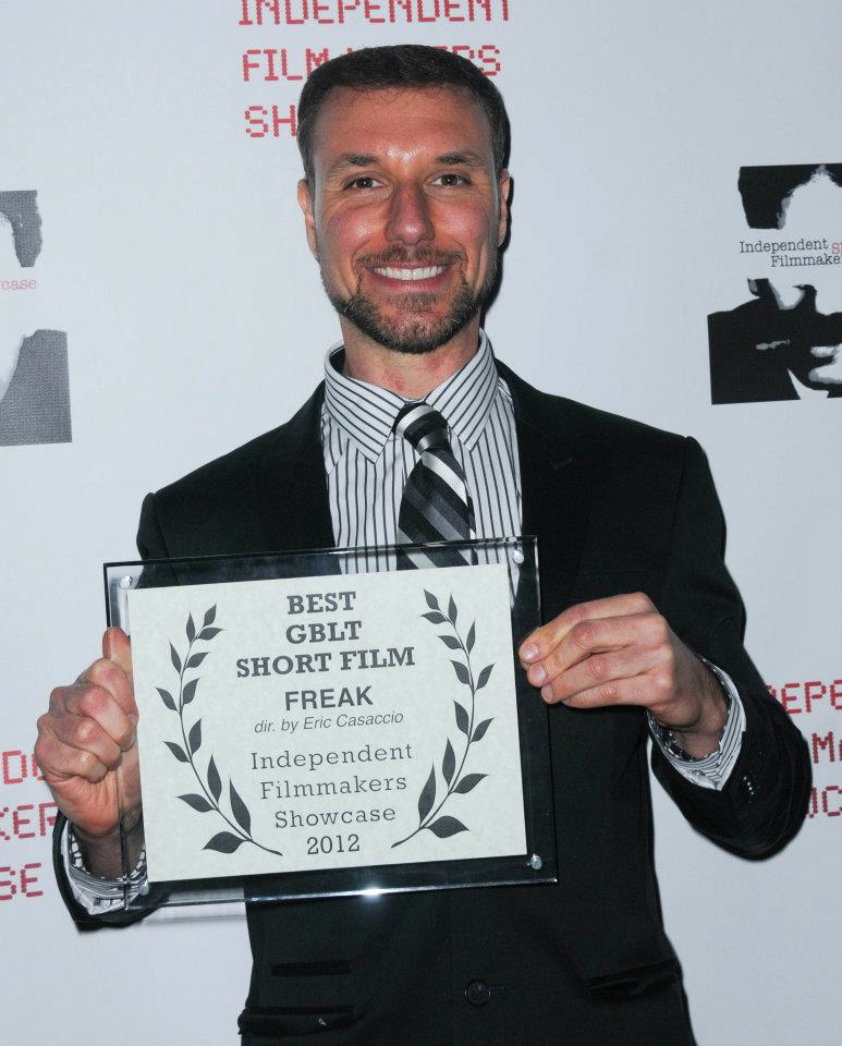 Eric Casaccio accepting the Best GLBT Short Film Award for 