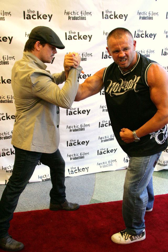 Shaun Paul Piccinino and Guy Grundy flexing some muscle on the red carpet for The Lackey event