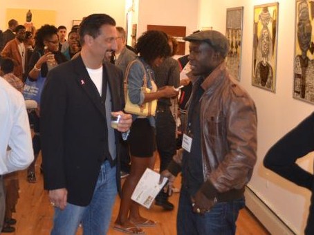 Adam Dispirito with artist Andre Woolery at Art in Flux Harlem, NY