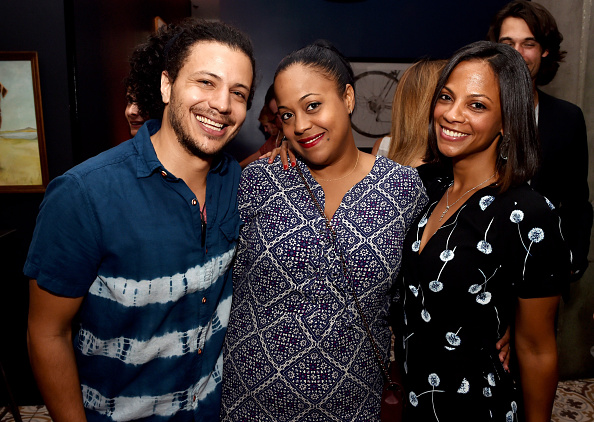 WEST HOLLYWOOD, CA - OCTOBER 09: (L-R) Producer Ramses Jimenez, Mariel Saldana and producer Cisely Saldana pose at a party to celebrate AOL's fall premieres of their original programming at Palihouse on October 9, 2014 in West Hollywood, California.