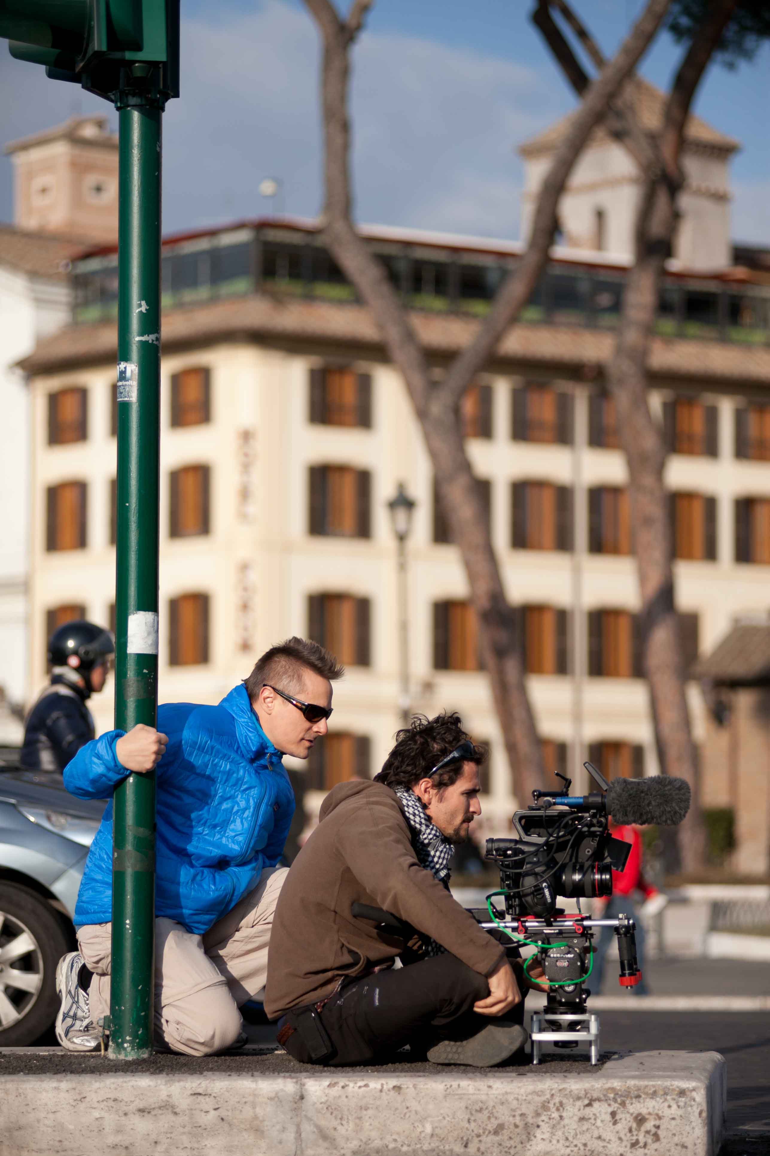 Shooting on Location - Wider shot, in front of Colosseum, Rome Italy