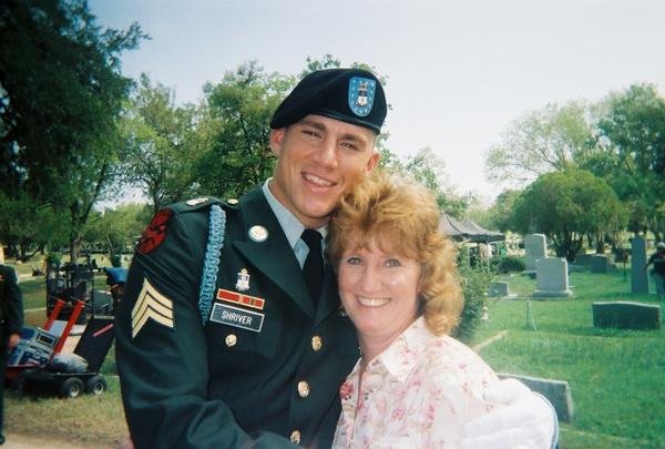 Actor Channing Tatum pictured with Vicki Johnson, Key Set Medic, on location with the Feature Film Stop-Loss