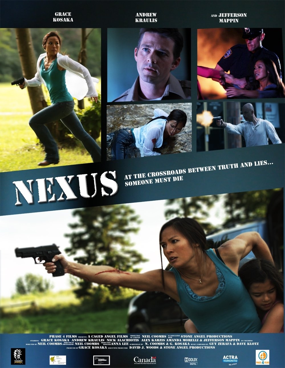 Nexus - feature film poster. Caged Angel Films, Director Neil Coombs, starring Grace Kosaka, Andrew Kraulis & Jefferson Mappin.