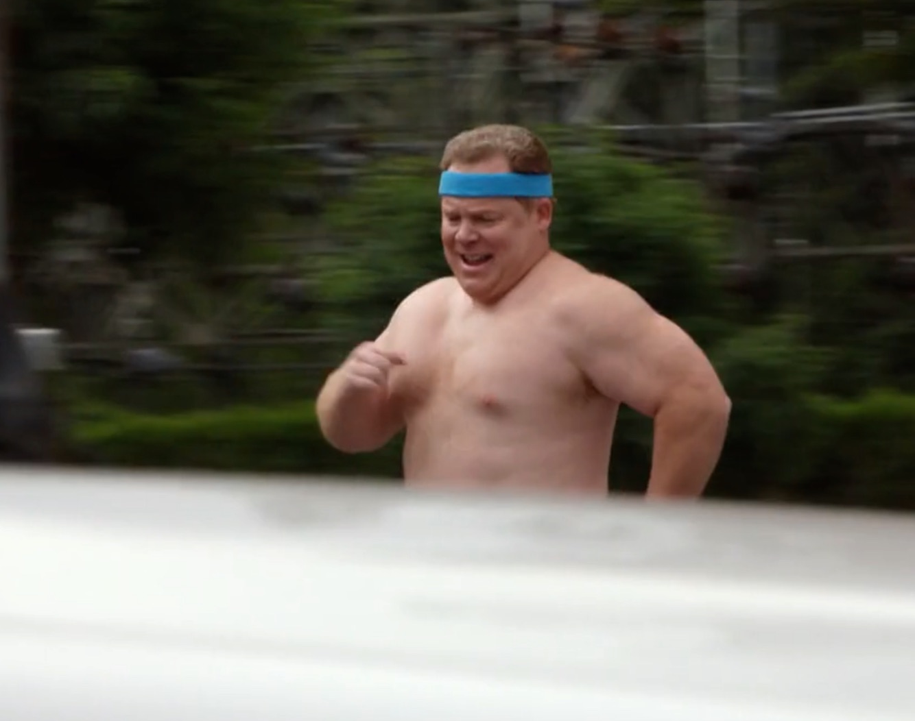 Out for a jog as the naked Mayor on The Librarians, 