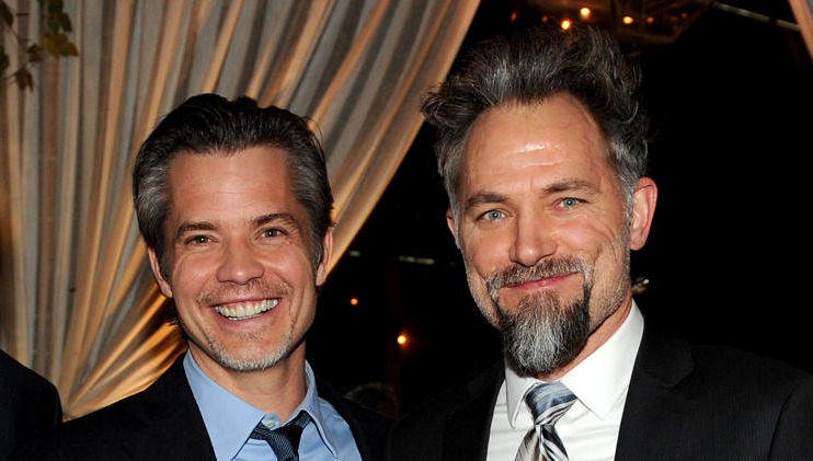 Actors Timothy Olyphant and David Meunier at the after party for the premiere screening of FX's 'Justified' January 6, 2014 at RivaBella Restaurant in West Hollywood, California.