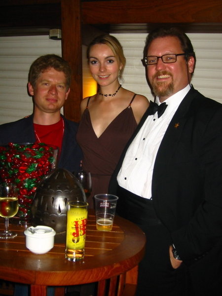 Actors Tom Wontner and Helena Roman with Director Mark W.Gray at the closing night party of the Short Film Corner at the Cannes Film Festival 2005.