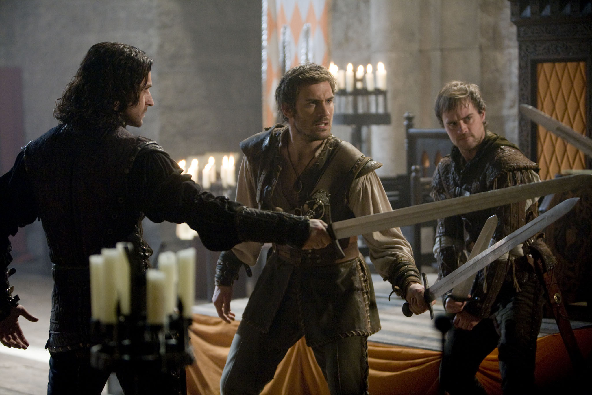 Richard Armitage, Clive Standen and Jonas Armstrong in Robin Hood(BBC)