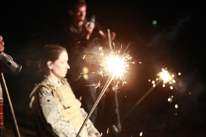 Giant three foot sparklers were used as a dreamy visual effect on the set of Seeking Solace.