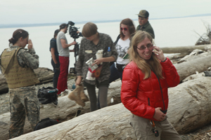 Director Holly Chadwick with her crew on the set of Seeking Solace.