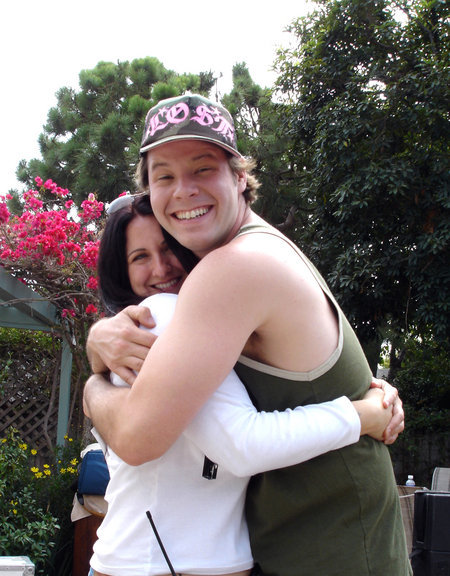 Morgan Rhodes and Ike Barinholtz on the set of 