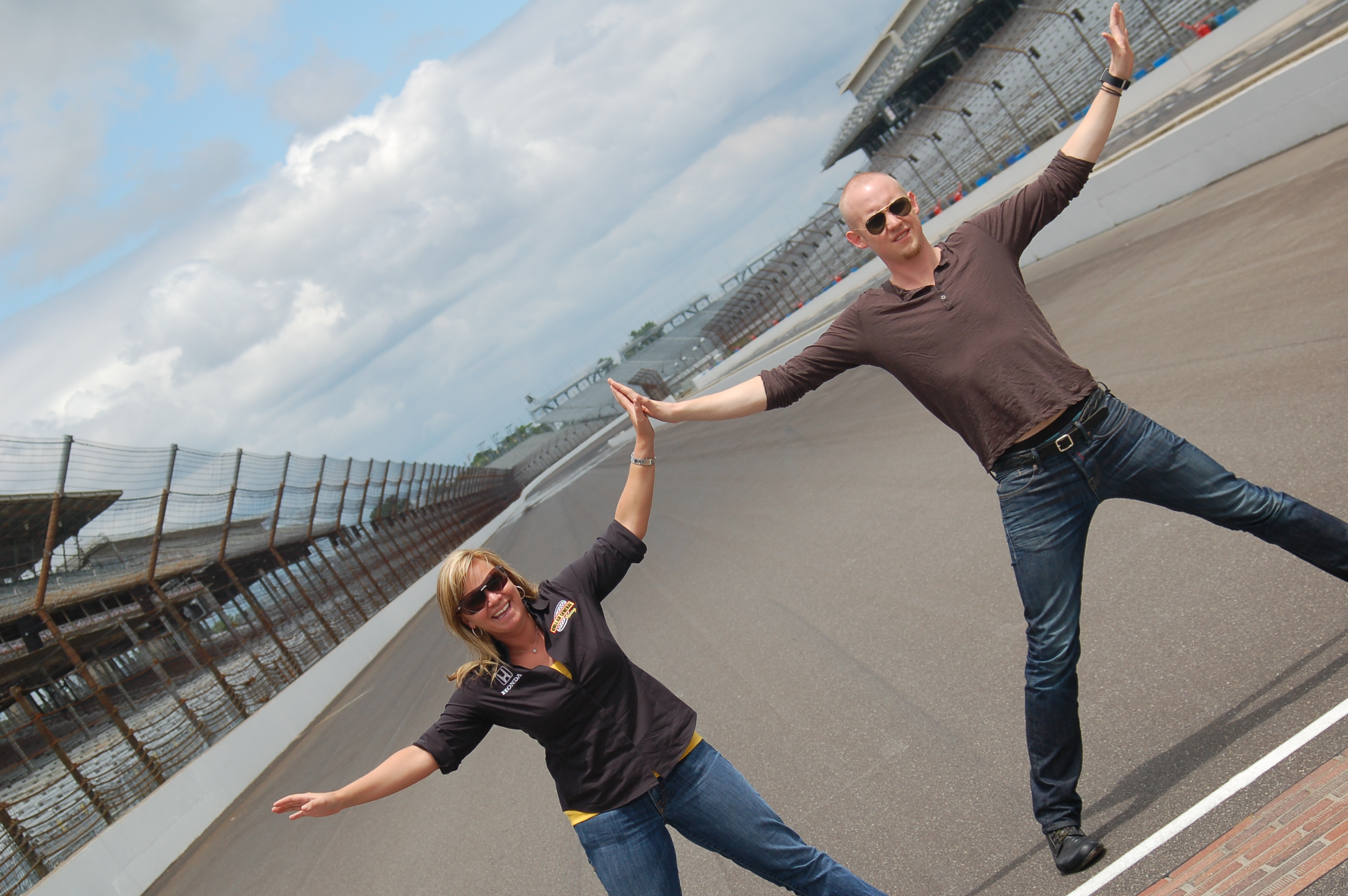 Sarah Fisher with Isaac Slade of The Fray at the Indianapolis Motor Speedway in 2009