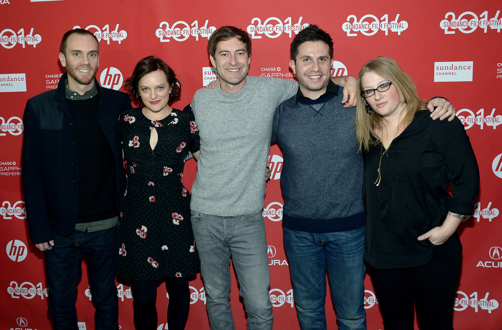 Elisabeth Moss, Mark Duplass, Justin Lader, Charlie McDowell and Mel Eslyn at event of The One I Love (2014)