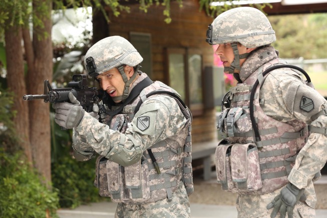 Still of Chris Lowell and Parker Young in Enlisted (2014)