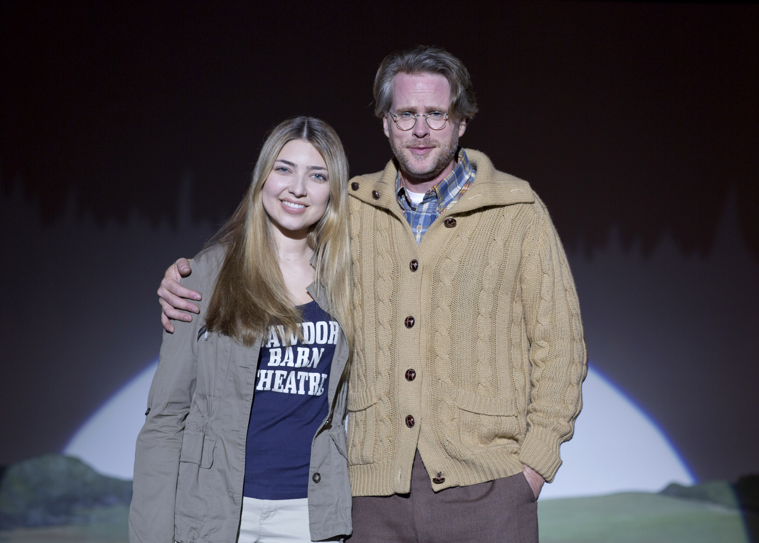 Shelby Young with co-star Cary Elwes on the set of 