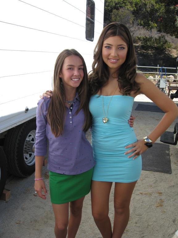 Actress Shelby Young poses with co-star Lexi Ainsworth on the set of their film 
